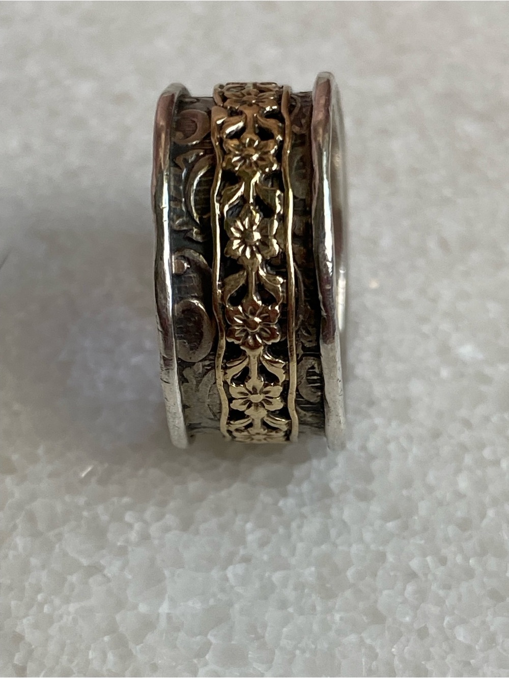 14k Gold & Sterling Floral Spinner Ring - Picture 7 of 9